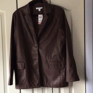 NWT And Now This - Size L Faux Leather Brown Blazer/Jacket